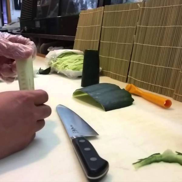 Prepping Cucumbers for Sushi Rolls